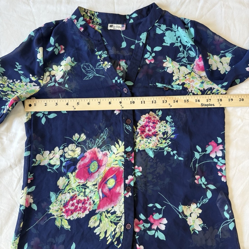 Kut From The Kloth Womens Floral Garden Blue Sheer Drape Button-Up Blouse Size S - Picture 6 of 8